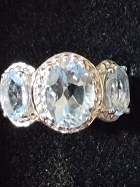 Sterling Silver Blue Topaz Three-Stone Ring